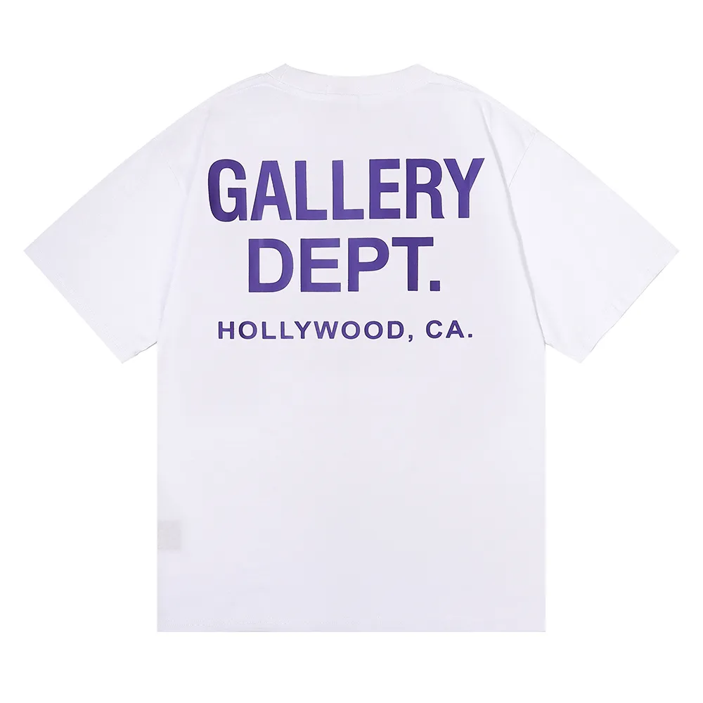 No. 6031, batch 96, American trendy brand GALLERY DEPT classic Hollywood letter print high-quality double yarn pure cotton short-sleeved T-shirt for men and women. Selected 230g 32 count smooth double yarn fabric, fine workmanship and excellent quality! The fit is loose and super comfortable to wear, and the size is 2 sizes larger than the normal domestic size.  Color: white; black, yellow, blue Size: S M L Length 78cm, bust 124cm, shoulder width 55cm, sleeve length 25cm.